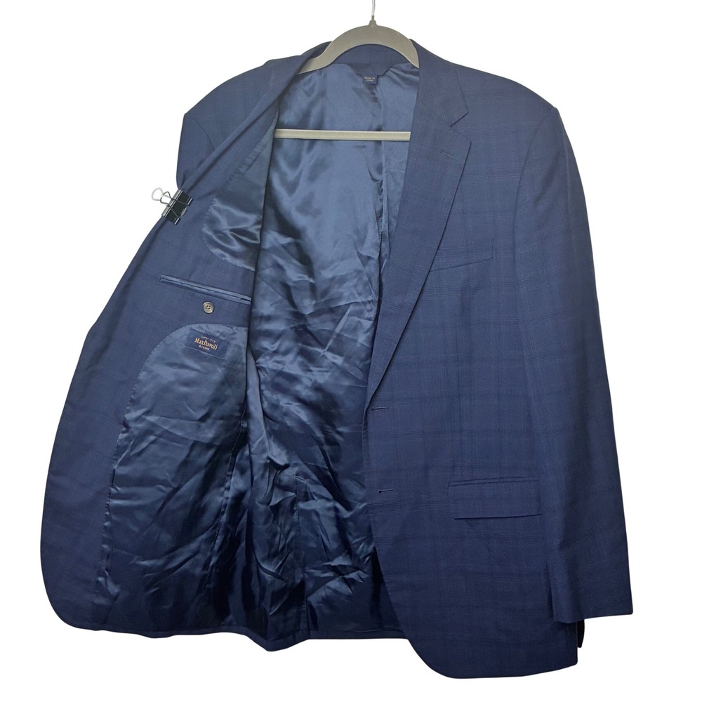 MaxDavoli Baroni Sport Coat Mens 42L Navy Blue Plaid Super 150s Wool Blazer